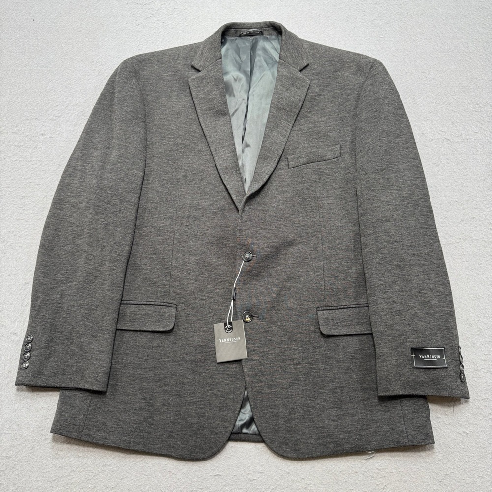 NEW Sears Van Heusen Sport Coat Men's 46 Grey Knit 2-Button Modern Fit Tailored
